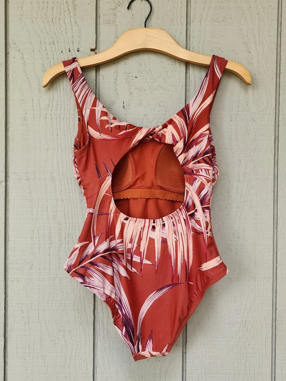 Kona Sol Palm Leaf Open Back One Piece Swimsuit
